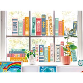Hippie Boho Book Window Clings Book Print Window Stickers ملصقات زجاجية مزدوجة على الوجهين للعودة إلى المدرسة في المنزل ديكور مكتبة الفصل الدراسي ، 6 أوراق