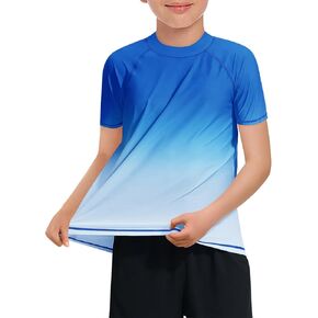 Haloumoning Boys Gradient Rash Guard Swim Shirt Short Sleeve UPF+ 50 Sun Shirts for Kids Rashguard Water Shirts