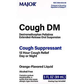 Major Cough DM Dextromethorphan Polistirex Extended-Release Day or Night 12 Hour Cough Relief & Suppressant - Orange Flavor - 3 fl oz (Delsym)
