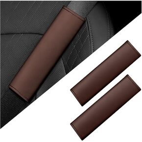 2PCS Car Seat Belt Covers, Soft Leather Auto Seatbelt Pad Protector for Shoulder and Neck, Comfortable Vehicle Safe Strap Decor Protecive Cushion Mat, Universal for SUV, Truck, RV（Brown）