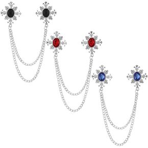 shuxy 3pcs men brooch changing chain brooch Black Blue Red Stone Cross Crystal Tassel Chain Brooch Metal Brooch Suit Sud
