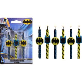 Batman™ Birthday Cake Candles | 6 Birthday Candles for Cake Decorations, Black, Yellow, & Red Striped Candles, Cake Toppers for Batman Party