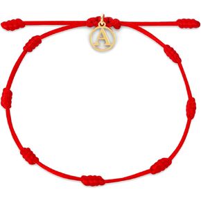 Red String Bracelet with Initial Letter and 7 Protective Knots – Adjustable Kabbalah Bracelet for Women & Men