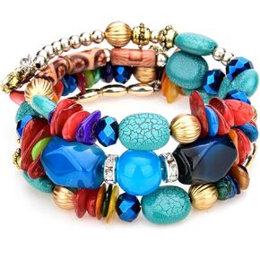 Long tiantian Boho Bracelets for Women Purple Crystal Layered Beaded Bracelets Bohemian Stretch Bracelet Stack Stone Charm Bracelets Boho Outfits for Women Gifts for Christmas Stocking Stuffers