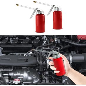 2 Pcs Oil Can, Oil Can Pump Oiler, 200 ML Oil Can with Spout for Manual Refueling Metal Motor Oil Dispenser, Universal Car Accessories Oil Squirt Can Fit for Most Vehicles Motorcycles