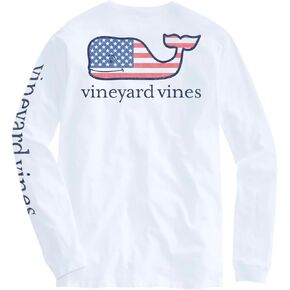 vineyard vines Men's Flag Whale Long-Sleeve Pocket Tee