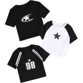 SOLY HUX Girl's Summer T-Shirts 3 Packs Fitted Tees Y2k Star Graphic Tee Tops Streetwear