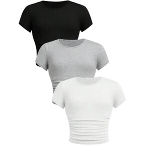 SOLY HUX Girl's Basic T-Shirts Set Crew Neck Short Sleeve Crop Top 3 Packs Summer Fitted Tees