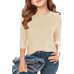 Haloumoning Girls Casual 3/4 Sleeve T Shirts Kids Crewneck Tops Fashion Tees 5-14 Years