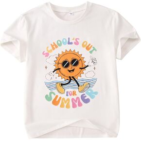 Kid Girls School’s Out for Summer Shirt School Graduation T-Shirt Summer Vacation Outfit Short Sleeve Tees Tops 7-12Y