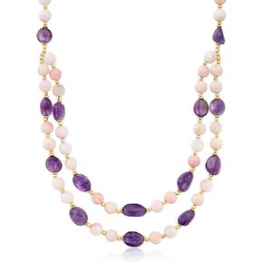 Ross-Simons Pink Opal and 85.00 ct. t.w. Amethyst Bead Necklace With 18kt Gold Over Sterling. 18 inches