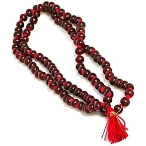 Lal Chandan Mala Red Sandalwood Rosary for Japa and Men & Women (7-8mm, Large Bead Size, 108+1 Beads, Lab Certified) - Natural Lal/Red Chandan Beads - Pack of 1