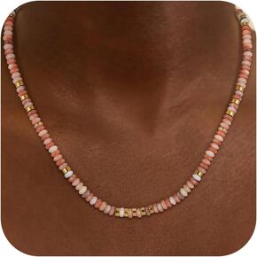 Boho Beaded Necklace for Women - Natural Turquoise Beaded Necklaces Choker Summer Beach Necklace Natural Cloroful Bead Necklaces for Teen Girls Handmade Boho Jewelry Birthday Gift in Kuwait