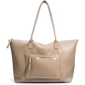 HOXIS Tote Bag for Women with Zipper Vegan Leather Handbag with Trolley Sleeve Travel Weekender Carryall Bag