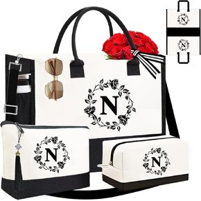 Adyoung Monogrammed Tote Bags, 3PCS Initial Personalized Monogram Tote Bags for Women, Birthday Gifts Tote Letter Canvas Bag