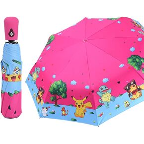 Kids Folding Umbrella Automatic Open-Close UV Protection Cartoon Tri-fold Travel Umbrella Compact Windproof for Girls Boys