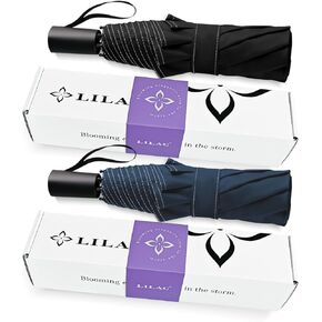 Travel Umbrella for Rain, Compact portable Windproof Easy Open Close, Durable Umbrellas with Quickdraw sleeve for Backpacking, Dual Reflective Thread Design for Night Safety Men & Women 260T