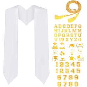 Hoyuwak Unisex Plain Graduation Stole Grad Sash مع الرقم 0-9 إلى Patch Pattern A-Z للحفل لحفل التخرج للبالغين
