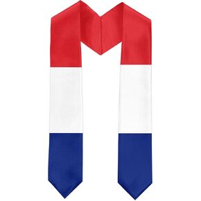 France Flag Graduation Sash Satin Scarf 72" Stole for Abroad Student International Study Class