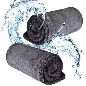 Car Drying Towel for Car Detailing Streak Free, Ultra Absorben Soft Microfiber Towels for Cars Double Twisted-Loop Microfiber Cleaning Cloth for Car Polishing Drying 24" x 36" Gray (Gray, 2pcs)