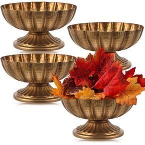 4 Pcs Metal Compote Bowl for Centerpiece Flower Holder 7 Inch Compote Vase Indoor Outdoor Flowers Fruits Plant for Christmas Wedding Home Party Decoration (Gold Bronze)