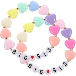 2 Pcs Colorful Heart Big Sister Bracelet for Little Sister Announcement Daughter Niece Charm Birthday Christmas Halloween New Year Gift