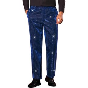 Lars Amadeus Metallic Pants for Men's Irregular Printed Straight Leg Disco Party Shiny Glitter Trouser