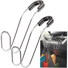 High Road Anbreakable Car Bag Hooks - خطافات كبيرة من مقعد السيارة للمحفظة ، حقيبة الظهر ، المعاطف ، القبعات والأكياس الثقيلة التي تصل إلى 40 رطلاً - مرفق آمن يناسب جميع منشورات مسند الرأس ، عبوة 2