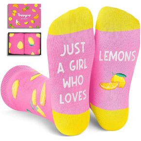 HAPPYPOP Women's Lemon Lovers Novelty Socks - Just A Girl Who Loves Lemons Pink Socks