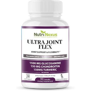 Joint Support Supplement with Glucosamine Chondroitin MSM Turmeric Boswellia - for Men and Women - Promotes Mobility, Flexibility, and Comfort - Made in USA - 90 Capsules