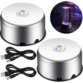Mudder 7 LED شاشة الدوران مصباح مصباح ملون بلوري كوب تيرنر منصة 360 درجة عرض الدوار مع كابل USB لكوب الكوب الكريستالي المجوهرات الفنية هدية