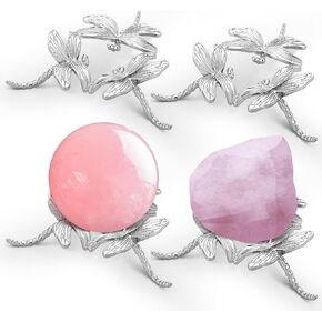 Chunful 4 PCs Metal Dragonfly Crystal Ball Stand Silver Sphere Base Base Dragonfly على شكل كرة مزودة بحجر الحجارة الحجرية الصخرية لمجموعات التنس الرخام الصخرية