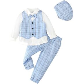 Dressy Daisy Baby Toddler Boys Gentleman Vest Suit Wedding Formal Dress Outfit Set with Hat, Gray Green Blue Brown