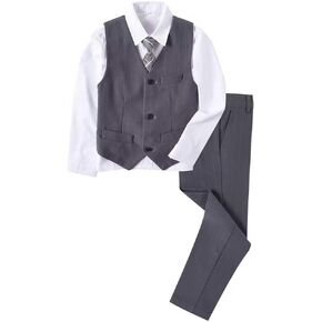 YuanLu Boys Suits Dress Clothes Tuxedo Wedding Ring Bearer Outfit Boy Pinstripe Suit and Vest Set