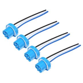 4 Pcs Universal 9004 9007 Car Bulb Socket - Auto Halogen Light Wiring Harness Connector Pigtail Plug - Metal Plastic Blue