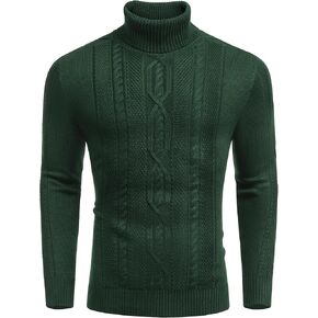 COOFANDY Men's Turtleneck Sweater Slim Fit Casual Warm Twisted Knitted Pullover Sweaters