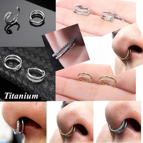 Yrogcu 16G Single/Double/Triple Hoop Titanium Seamless-Hinged-Piercing Segment-Clicker Nose-Ring-Hoop : Inner Diameter 8mm 10mm Cartilage Earring for Women and Men in Saudi Arabia