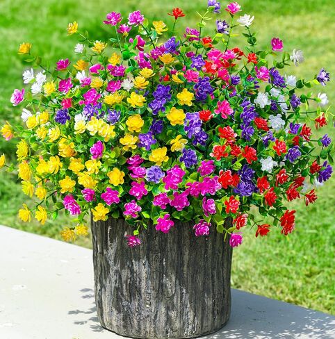 Ivydale Artificial Fake Outdoor Outside Mums Flowers Plants for Fall Autumn, 12 Bundles Faux Orange Plastic Shrubs Greenery Look Real UV Resistant for Front Door Porch Patio Balcony Garden Yard Decor in Saudi Arabia