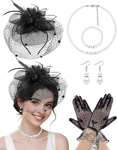 1920s Vintage Fascinators Hat Set for Women Tea Party Hats for Cocktail Wedding Fancy Dress Party in Kuwait
