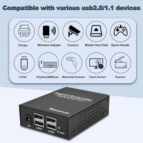 LornCeng USB Extender Over Fiber up to 20KM, USB2.0 Extender Over Single-Mode Fiber Optic, USB Balun Transmitter Receiver Support All Systems, Plug and Play, No Driver, 4 Ports USB2.0 in Kuwait