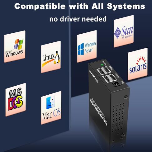 LornCeng USB Extender Over Fiber up to 20KM, USB2.0 Extender Over Single-Mode Fiber Optic, USB Balun Transmitter Receiver Support All Systems, Plug and Play, No Driver, 4 Ports USB2.0 in Kuwait