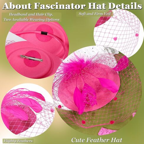 Fascinator for Women 20s 50s Hat with Veil Mesh Feathers Tea Party Hair Clip Fascinator and Lace Glove in Kuwait