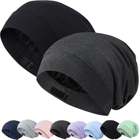 Ababalaya Unisex Bonnet for Sleeping, Adjustable Silky Satin Lined Sleep Cap, Silk Hair Wraps for Sleep Night Cap in Kuwait