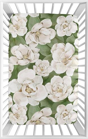 Sweet Jojo Designs Lemon Floral Girl Fitted Mini Crib Sheet Baby Nursery For Portable Crib Pack and Play Yellow Green Beige White Watercolor Boho Bohemian Farmhouse Fruit Flower Blossom Botanical Leaf in Kuwait