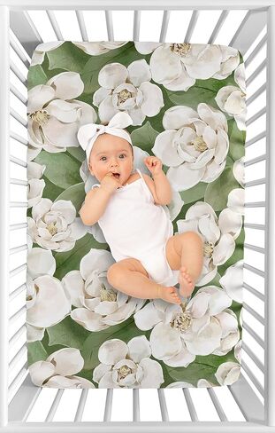 Sweet Jojo Designs Lemon Floral Girl Fitted Mini Crib Sheet Baby Nursery For Portable Crib Pack and Play Yellow Green Beige White Watercolor Boho Bohemian Farmhouse Fruit Flower Blossom Botanical Leaf in Kuwait
