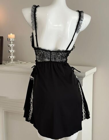 Women Sexy Satin Pajamas Bridal Baby Doll Lingerie Lace Nightgowns Ruched Mesh Sleepwear Ruffle A Line Lounge in Kuwait