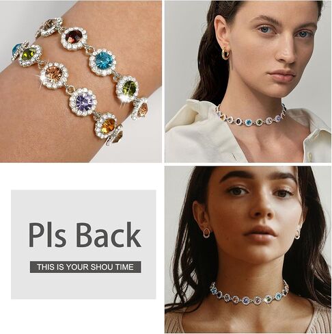 Suyi Crystal Colorful Choker Necklace Sparkly Rhinestone Necklace for Women in Kuwait