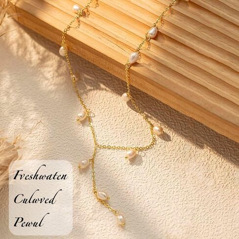 Gold Pearl Necklaces for Women, 14K Natural Freshwater Dainty Pearl Choker Necklaces for Women, Elegant Jewelry for Mom, Wife - Valentine's Day, Anniversary, Wedding Gift in Kuwait