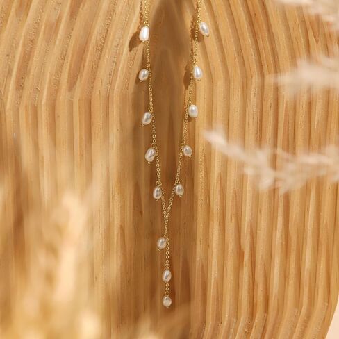 Gold Pearl Necklaces for Women, 14K Natural Freshwater Dainty Pearl Choker Necklaces for Women, Elegant Jewelry for Mom, Wife - Valentine's Day, Anniversary, Wedding Gift in Kuwait