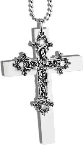 Gothic Double Cross Necklace Silver Plated Goth Vintage Necklace Y2K Long Dainty Cross Choker Necklace for Women Men Silver Non Tarnish Chrome Punk Heart Chain Link 2000s Jewelry in Kuwait
